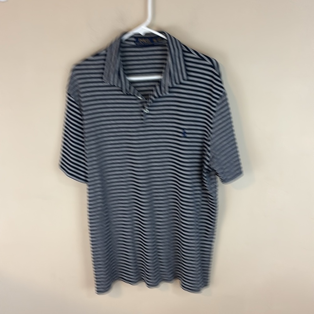Polo Ralph Lauren Navy Gray Striped Soft Cotton Golf Polo Shirt Size XXL